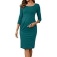 thumbnail image 1 of DARING DIVA Women's 3/4 Sleeves Front Pleated Maternity Dresses L Peacock Blue, 1 of 7