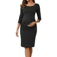 thumbnail image 1 of DARING DIVA Women's 3/4 Sleeves Front Pleated Maternity Dresses S Black, 1 of 7