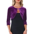 thumbnail image 1 of DARING DIVA Women's 3/4 Sleeves Velvet Cropped Cardigan S Purple, 1 of 6
