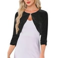 thumbnail image 1 of DARING DIVA Women's 3/4 Sleeves Velvet Cropped Cardigan XS Black, 1 of 6