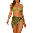 thumbnail image 1 of DARING DIVA Women's 3-Piece Bandeau Bikini Sets with Sarong Cover Ups S Green, 1 of 6