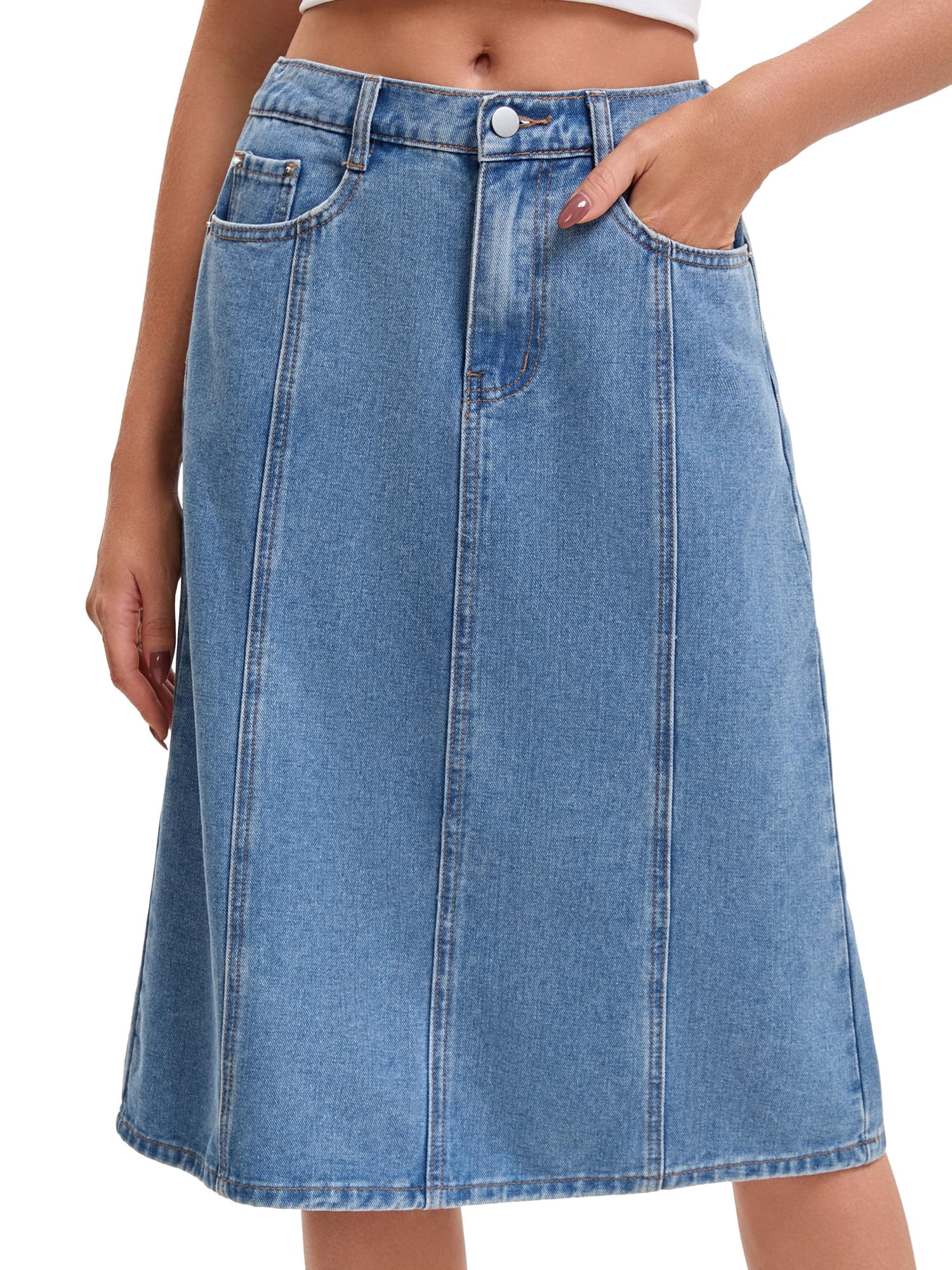 DARING DIVA Women's A Line Back Waist Knee Length Jean Skirts Medium Light Blue