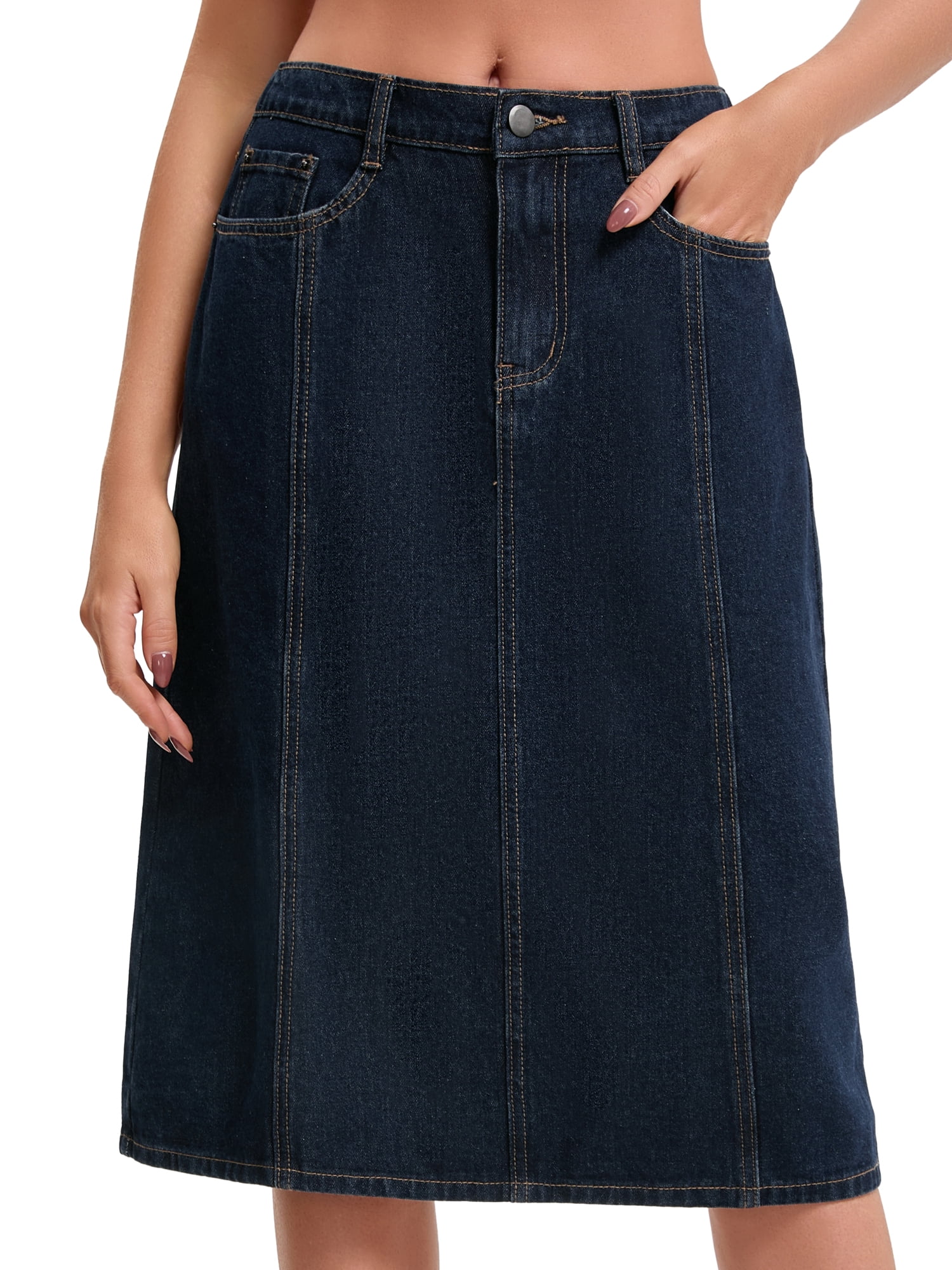 DARING DIVA Women's A Line Back Waist Knee Length Jean Skirts Small Black Blue