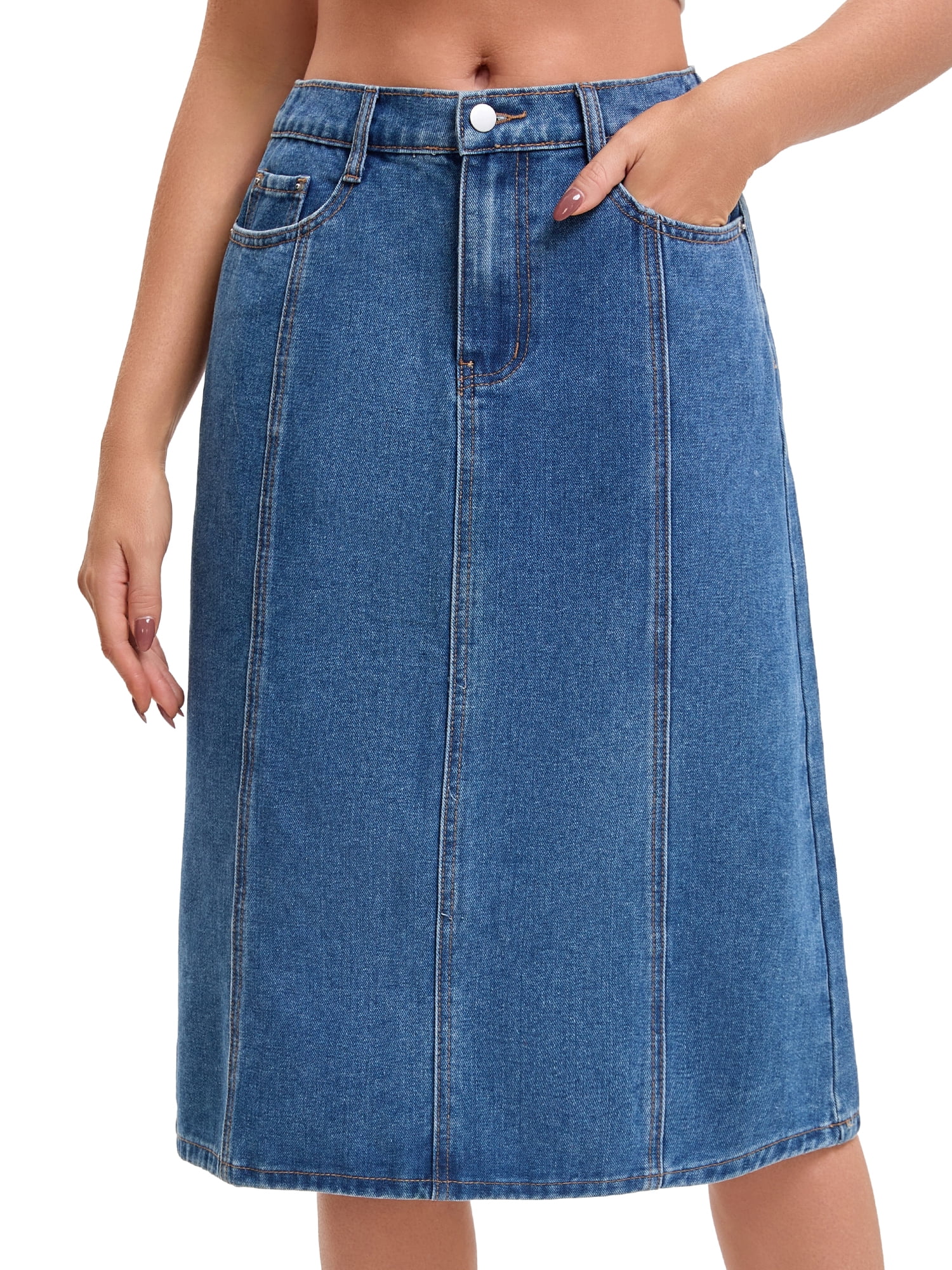 DARING DIVA Women's A Line Back Waist Knee Length Jean Skirts Small Blue