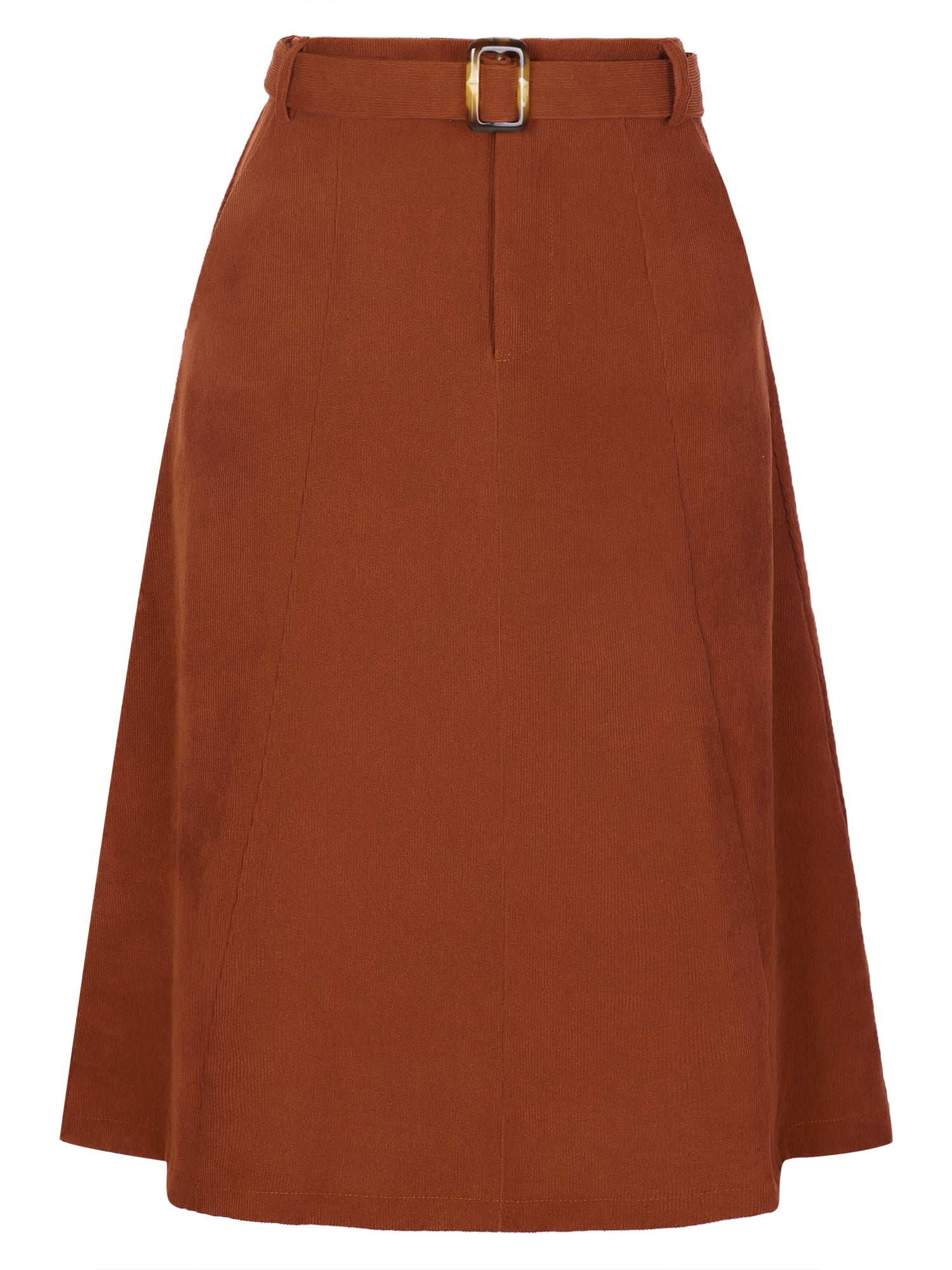 DARING DIVA Women's A-Line Belted Fall Midi Corduroy Skirt L Caramel