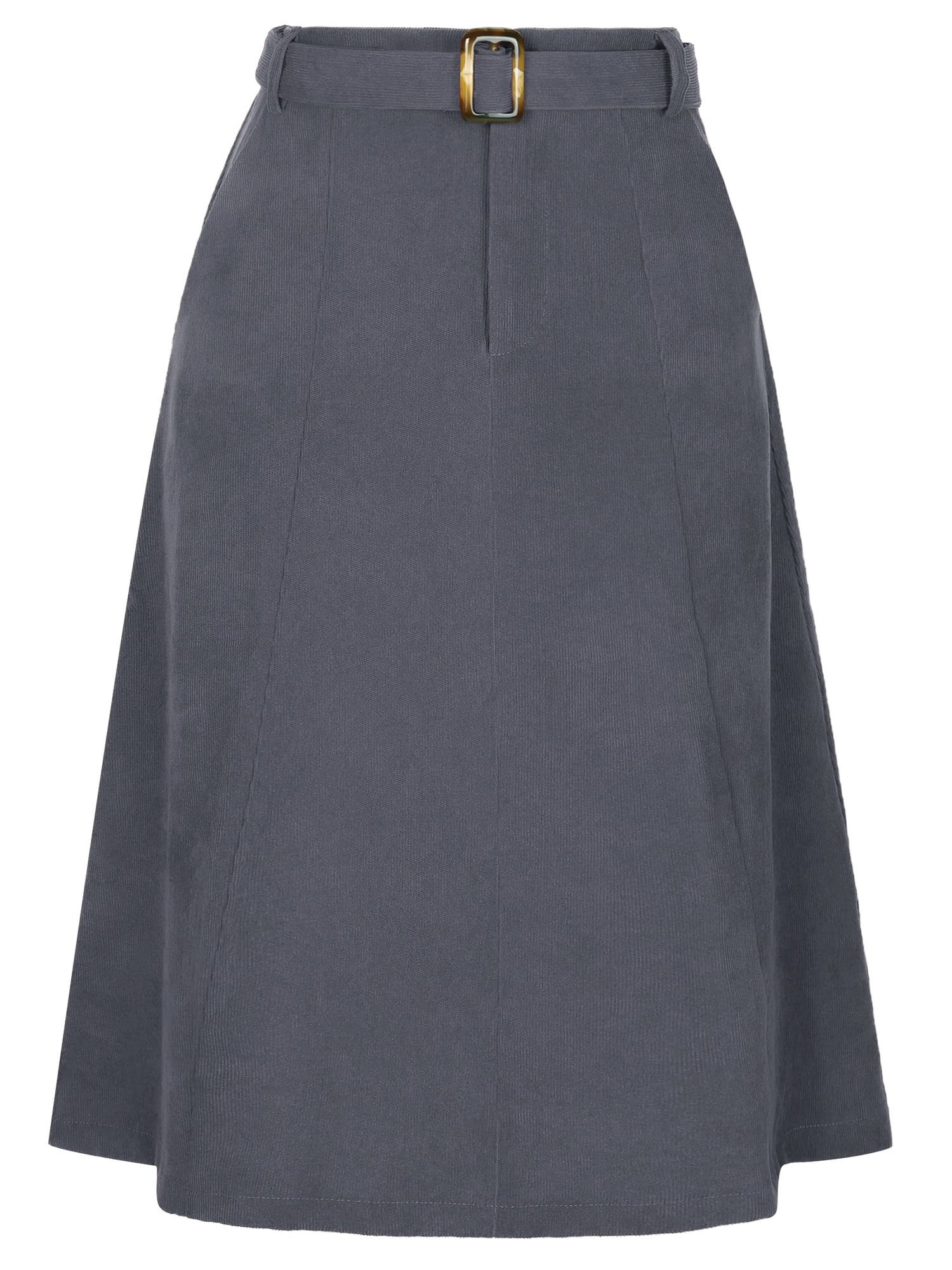 DARING DIVA Women's A-Line Belted Fall Midi Corduroy Skirt L Dark Grey
