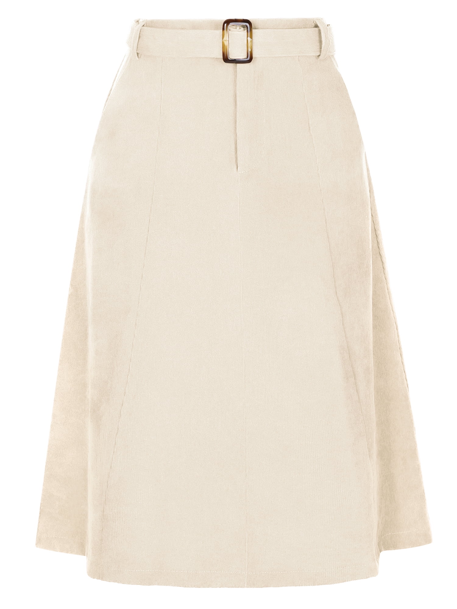 DARING DIVA Women's A-Line Belted Fall Midi Corduroy Skirt M Beige