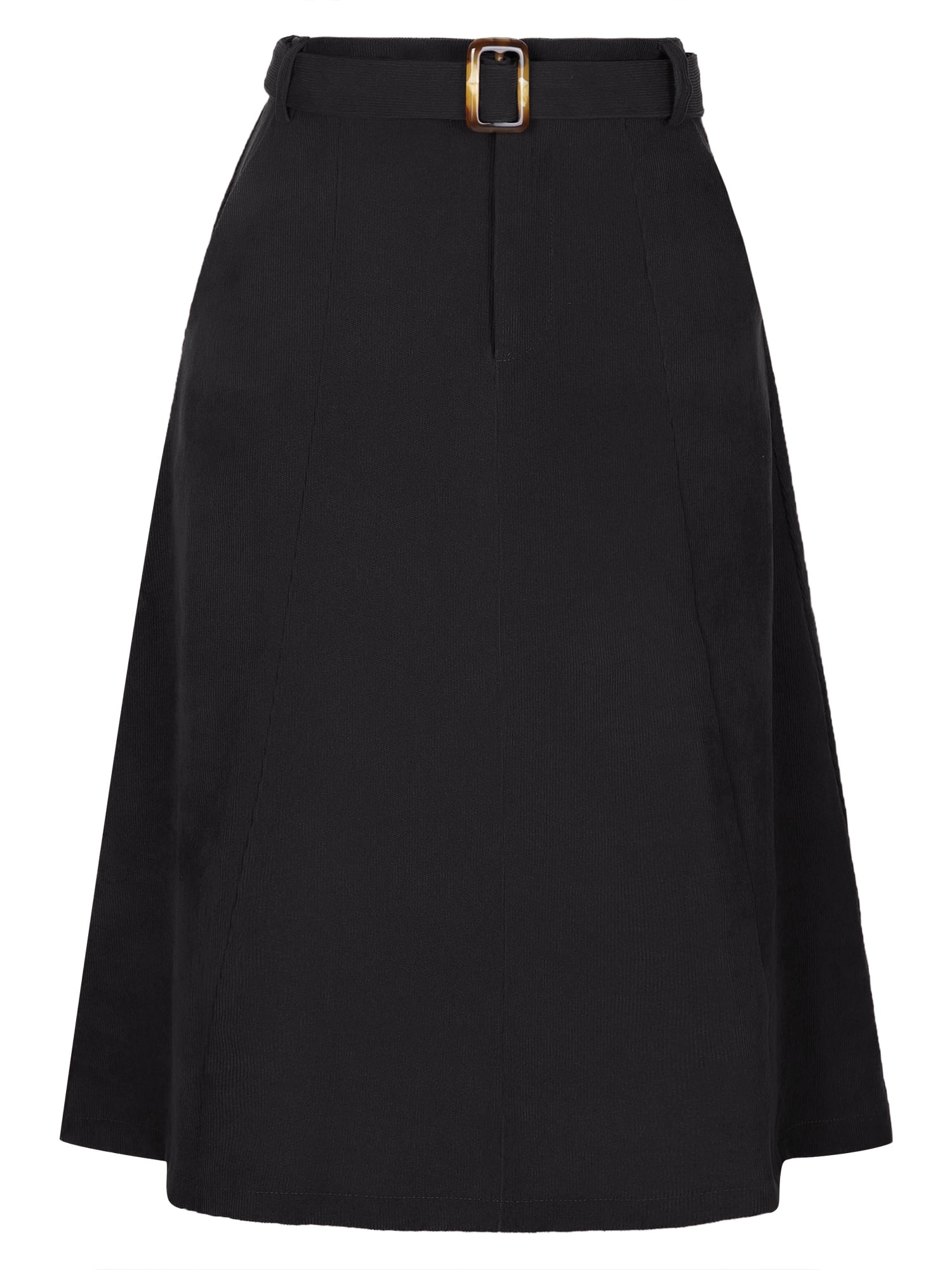 DARING DIVA Women's A-Line Belted Fall Midi Corduroy Skirt S Black