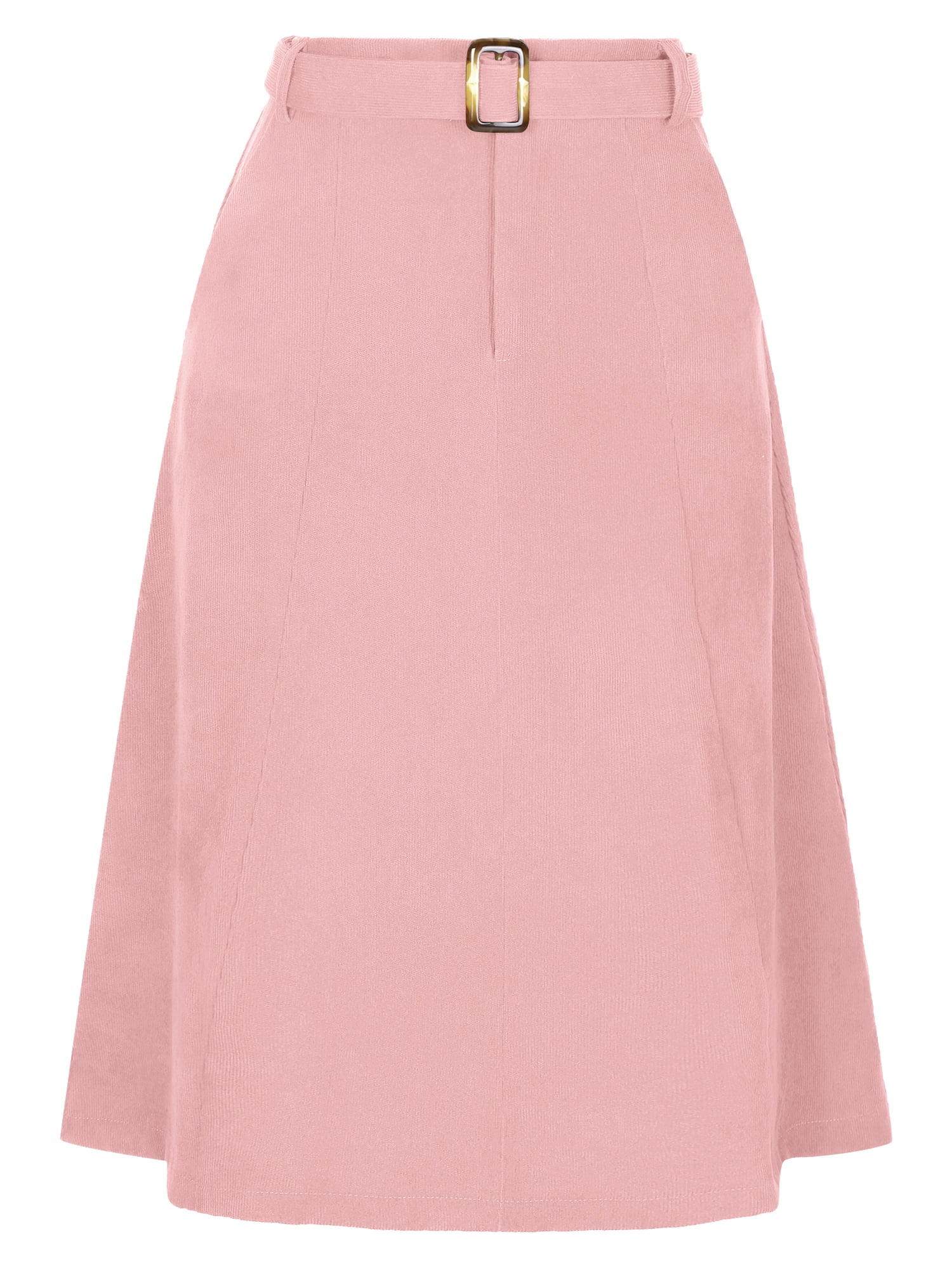 DARING DIVA Women's A-Line Belted Fall Midi Corduroy Skirt S Pink