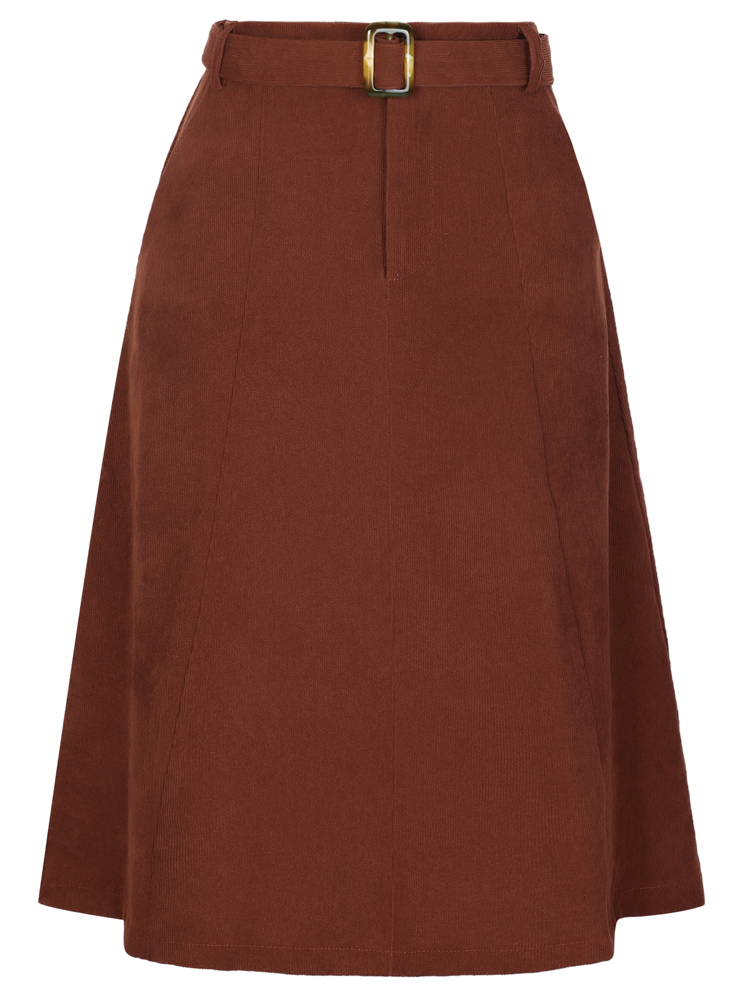 DARING DIVA Women's A-Line Belted Fall Midi Corduroy Skirt XL Brown
