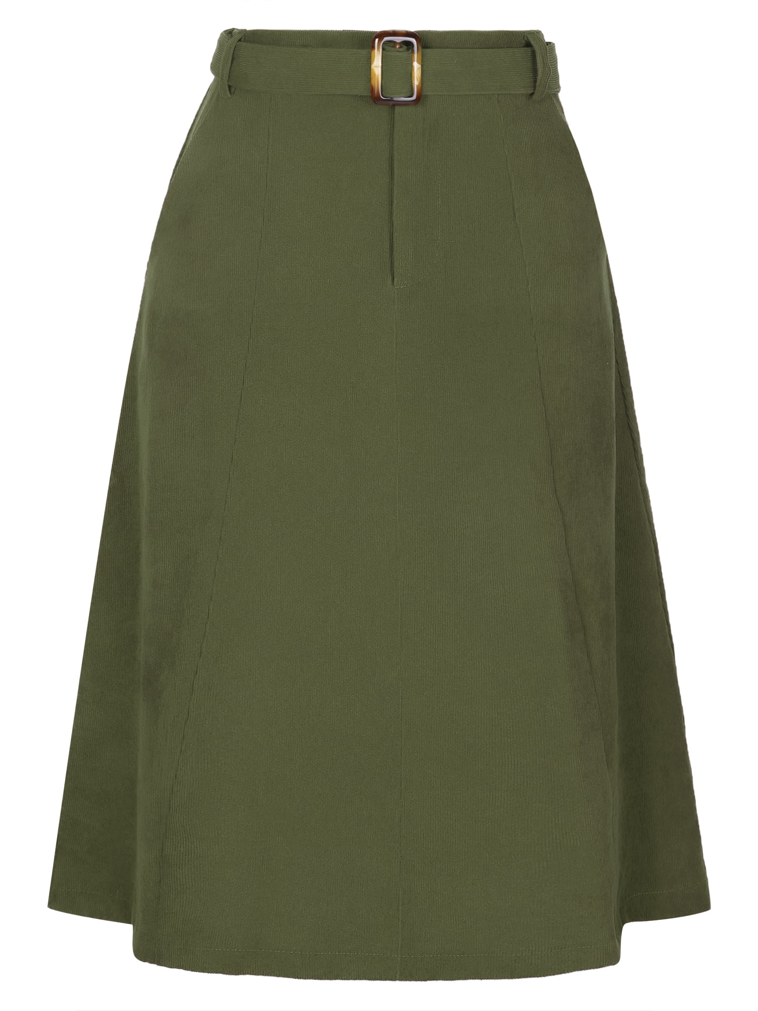 DARING DIVA Women's A-Line Belted Fall Midi Corduroy Skirt XS Army Green