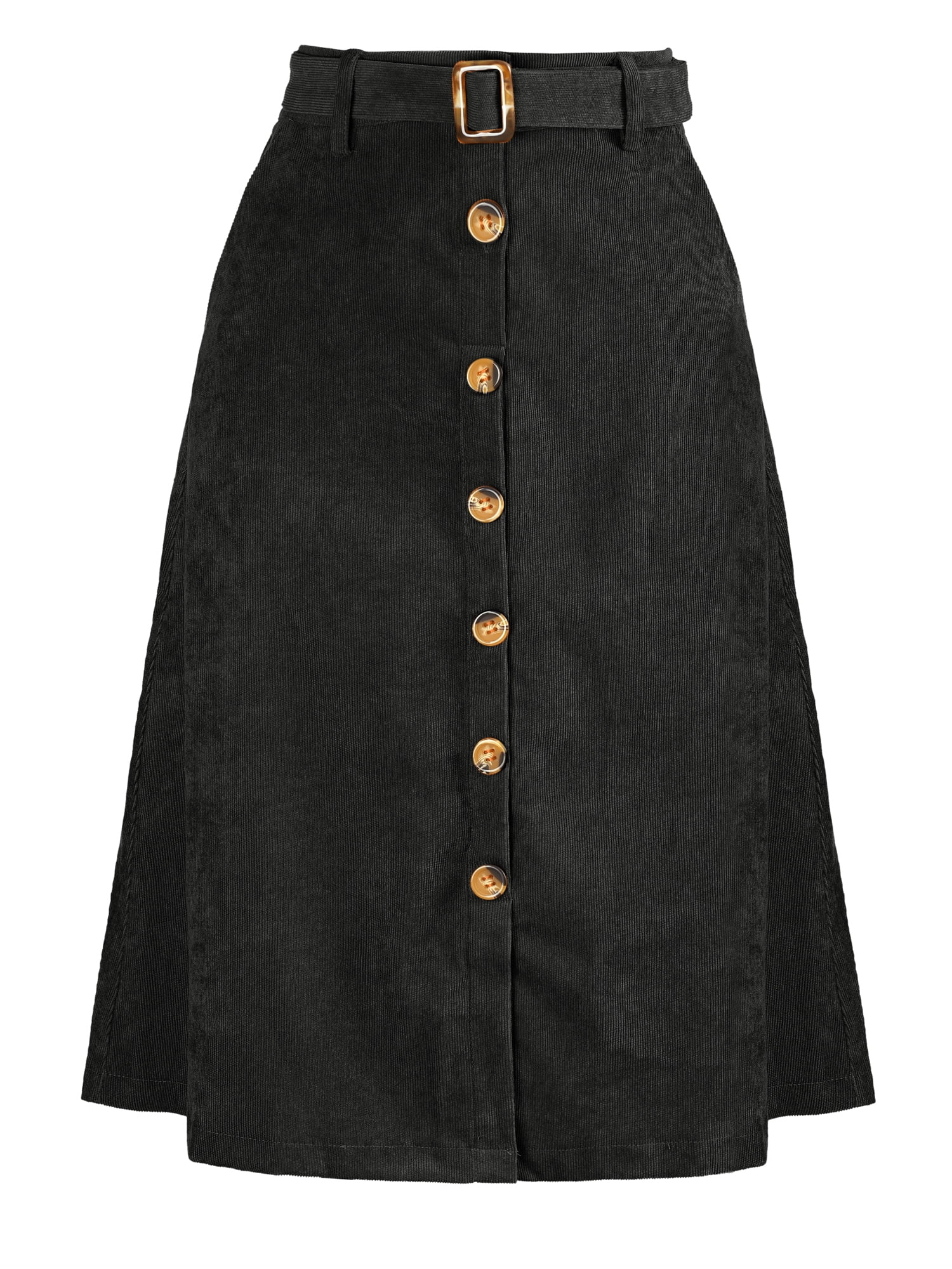 DARING DIVA Women's A-Line Button Front Belted Midi Skirts 2XL Black