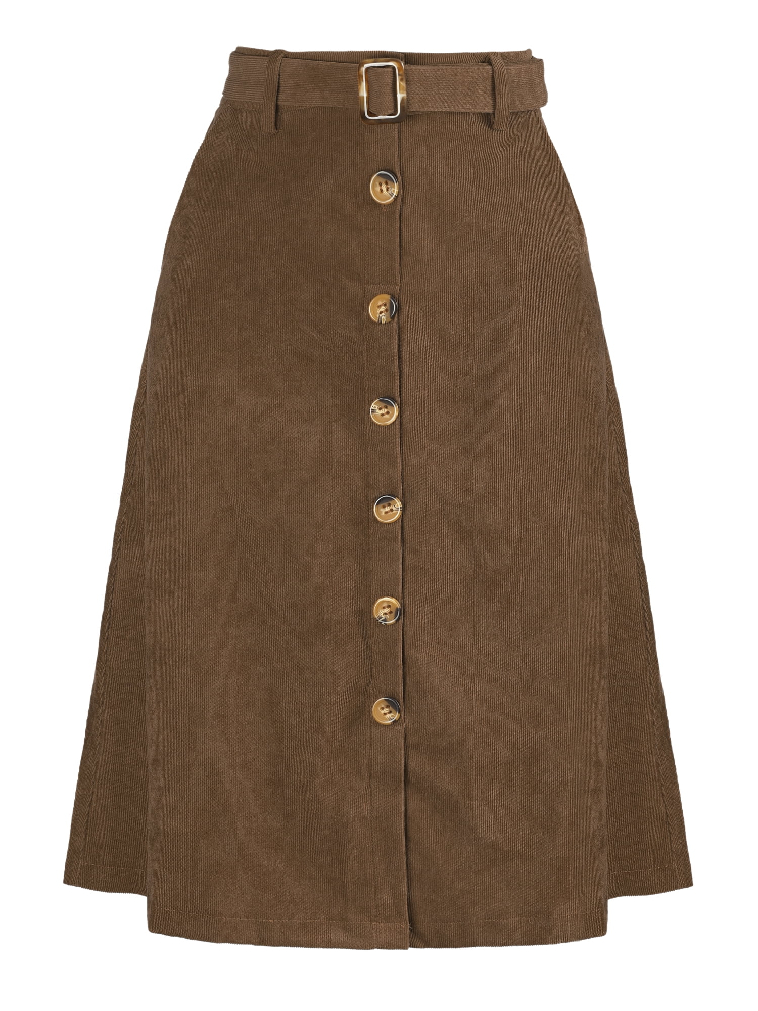 DARING DIVA Women's A-Line Button Front Belted Midi Skirts 2XL Coffee