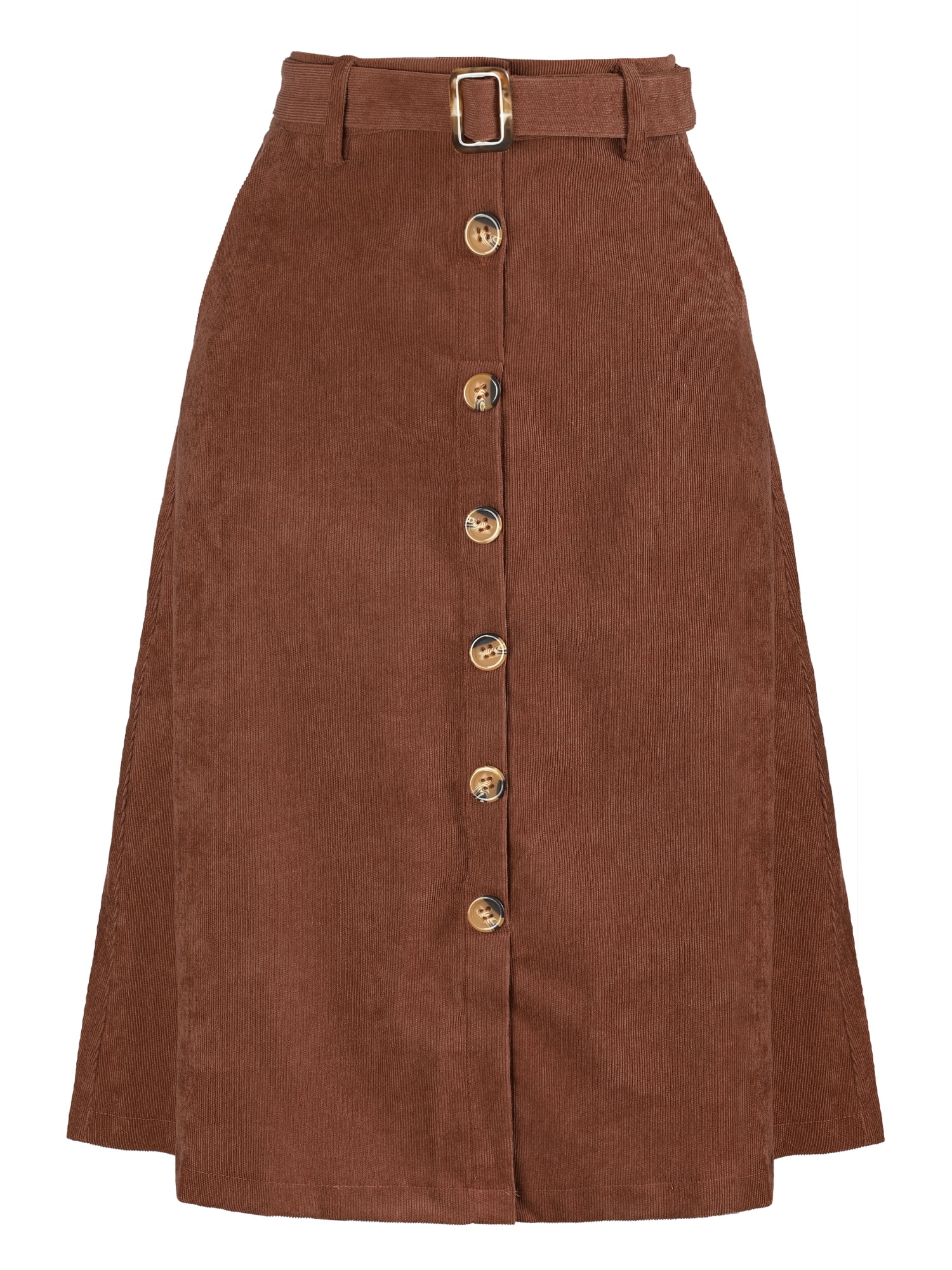 DARING DIVA Women's A-Line Button Front Belted Midi Skirts 2XL Dark Brown