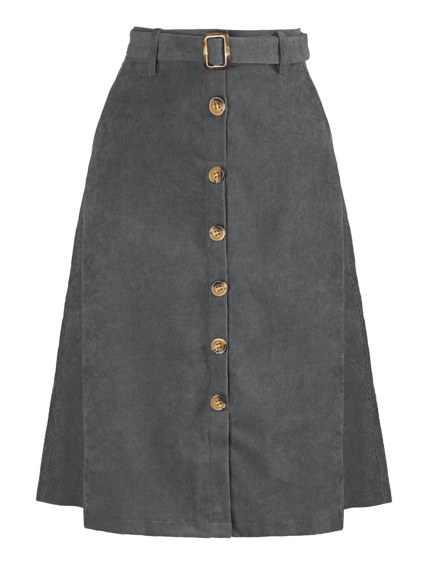 DARING DIVA Women's A-Line Button Front Belted Midi Skirts 2XL Grey