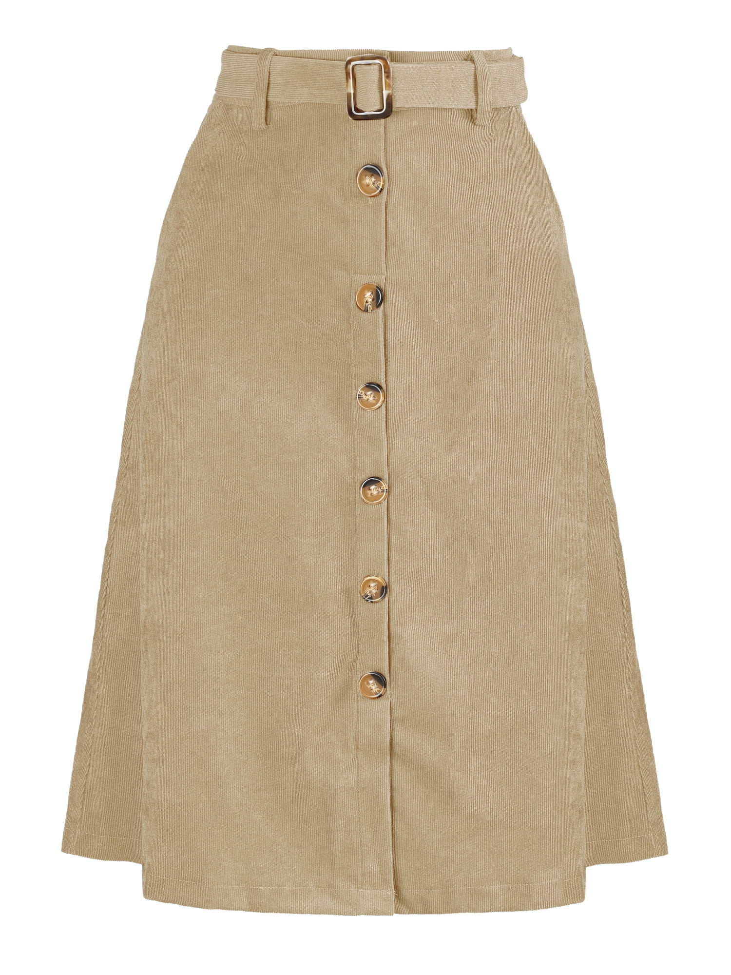 DARING DIVA Women's A-Line Button Front Belted Midi Skirts L Khaki