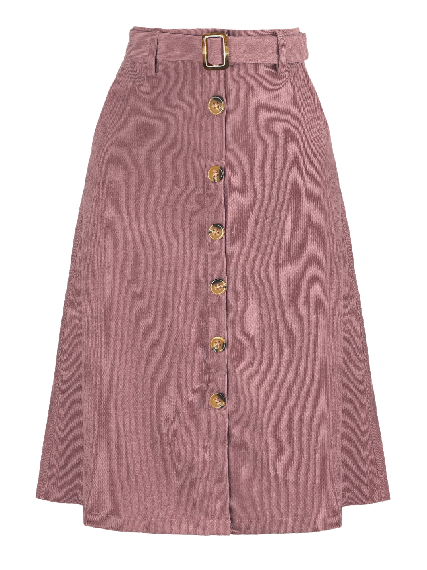 DARING DIVA Women's A-Line Button Front Belted Midi Skirts L Pink
