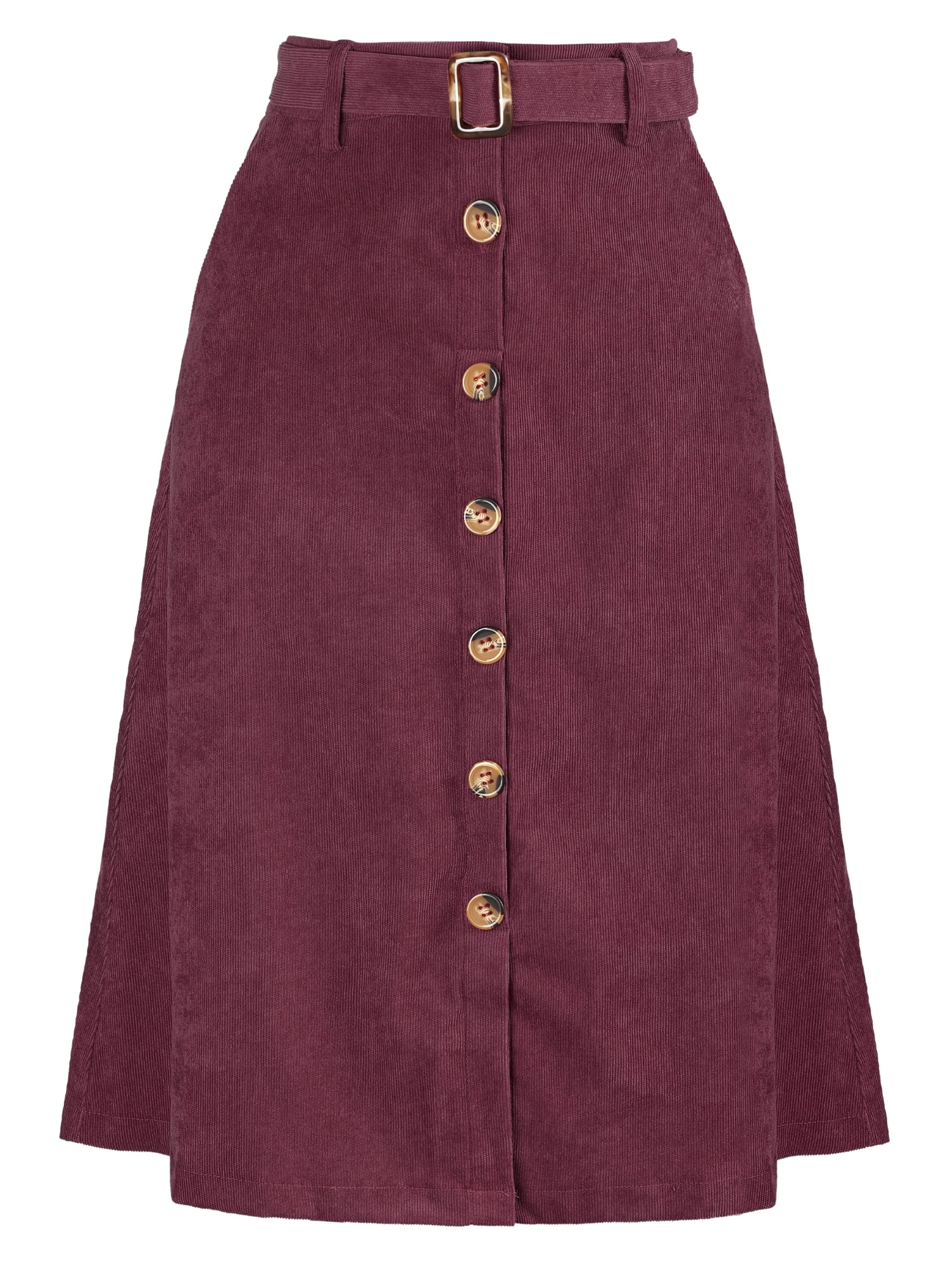 DARING DIVA Women's A-Line Button Front Belted Midi Skirts M Burgundy