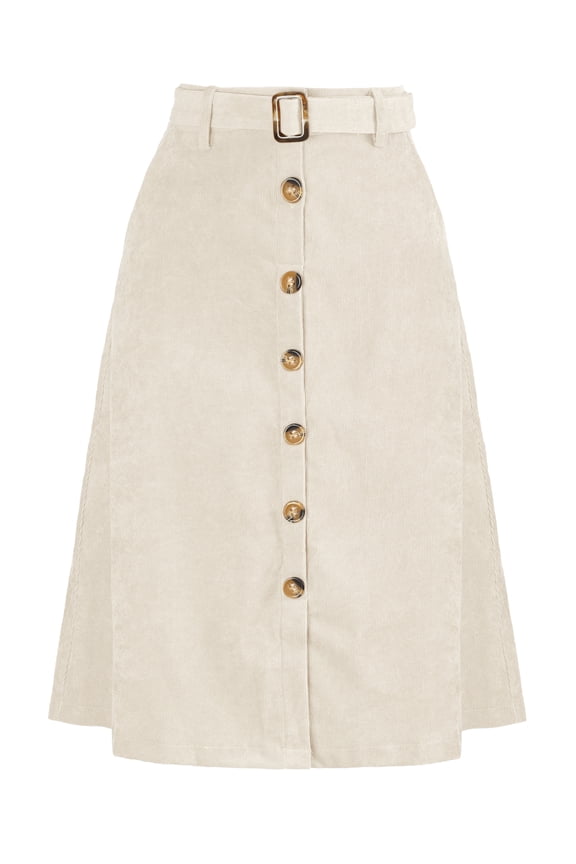 Women's A-Line Button Front Belted Midi Skirts M Cream