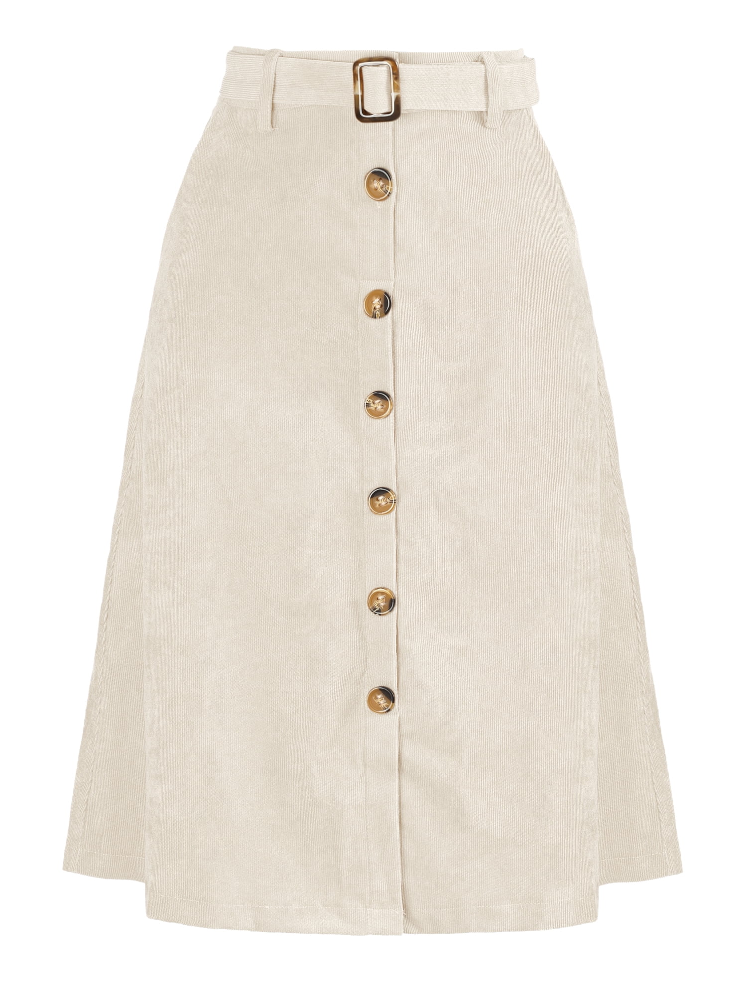 DARING DIVA Women's A-Line Button Front Belted Midi Skirts S Cream