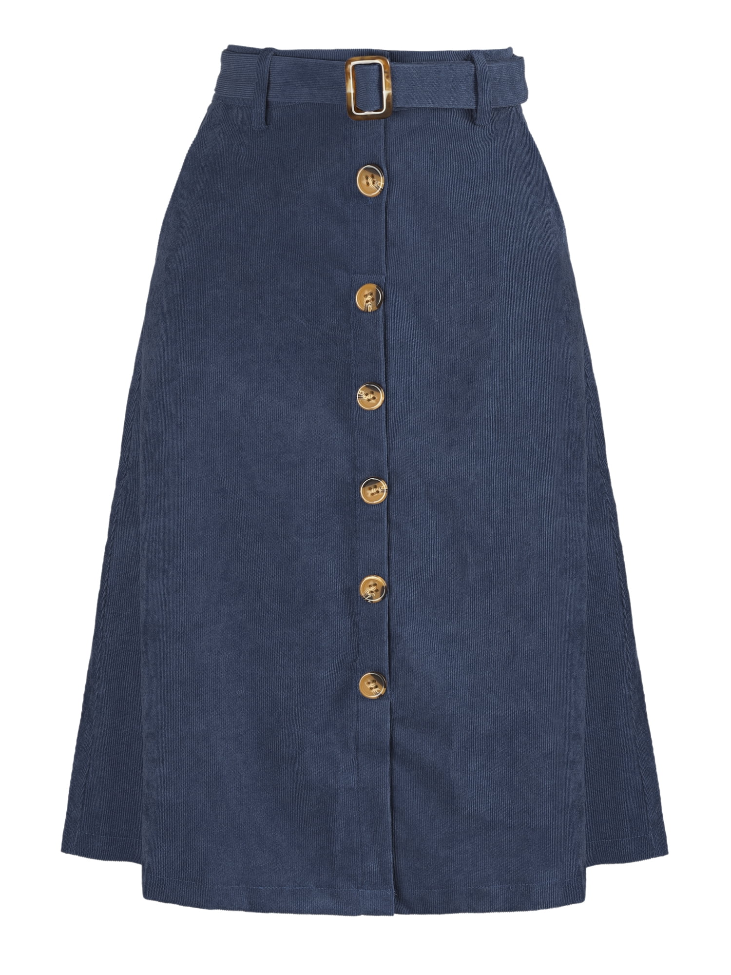 DARING DIVA Women's A-Line Button Front Belted Midi Skirts S Dark Blue