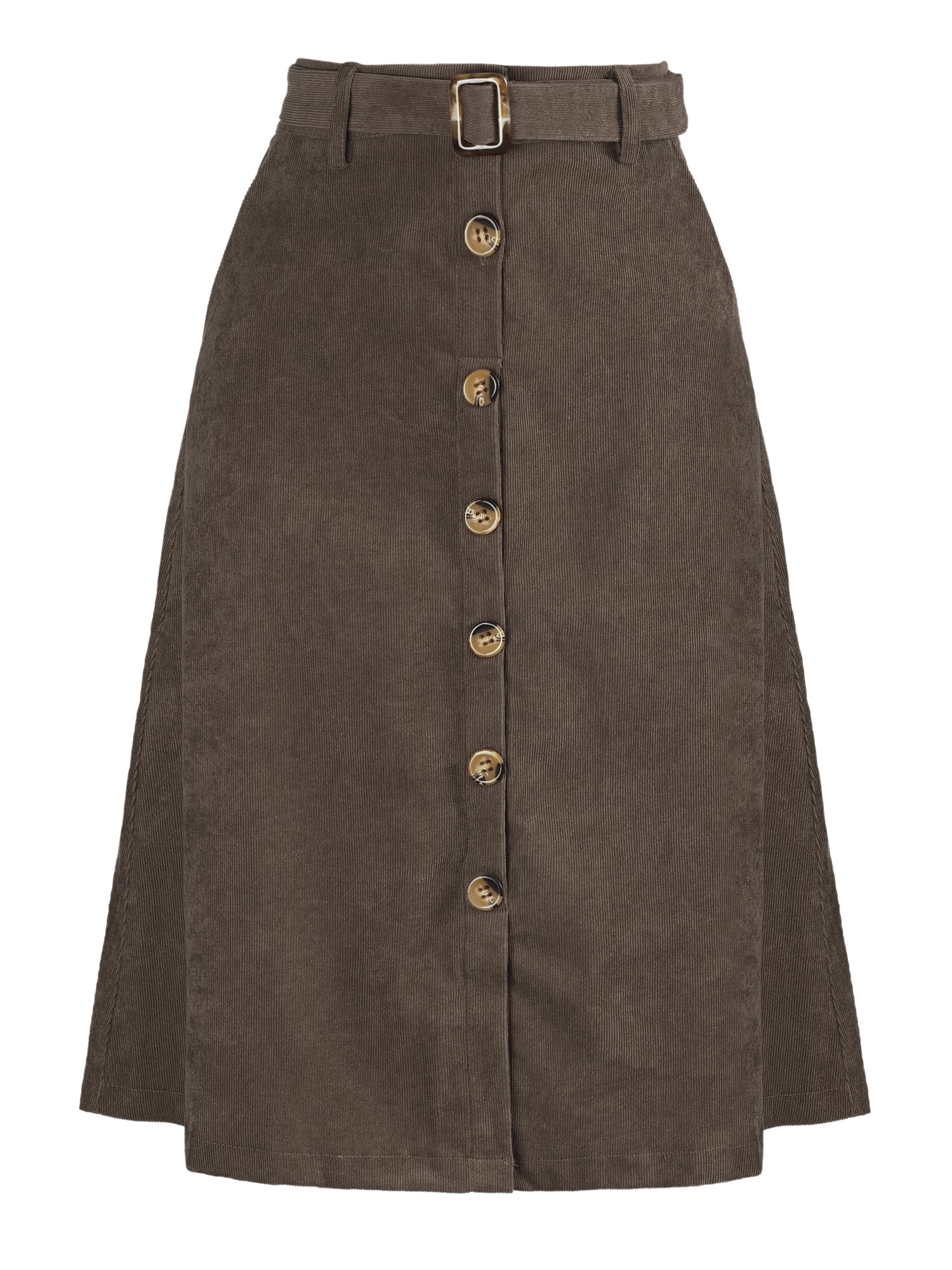 DARING DIVA Women's A-Line Button Front Belted Midi Skirts S Gray Brown