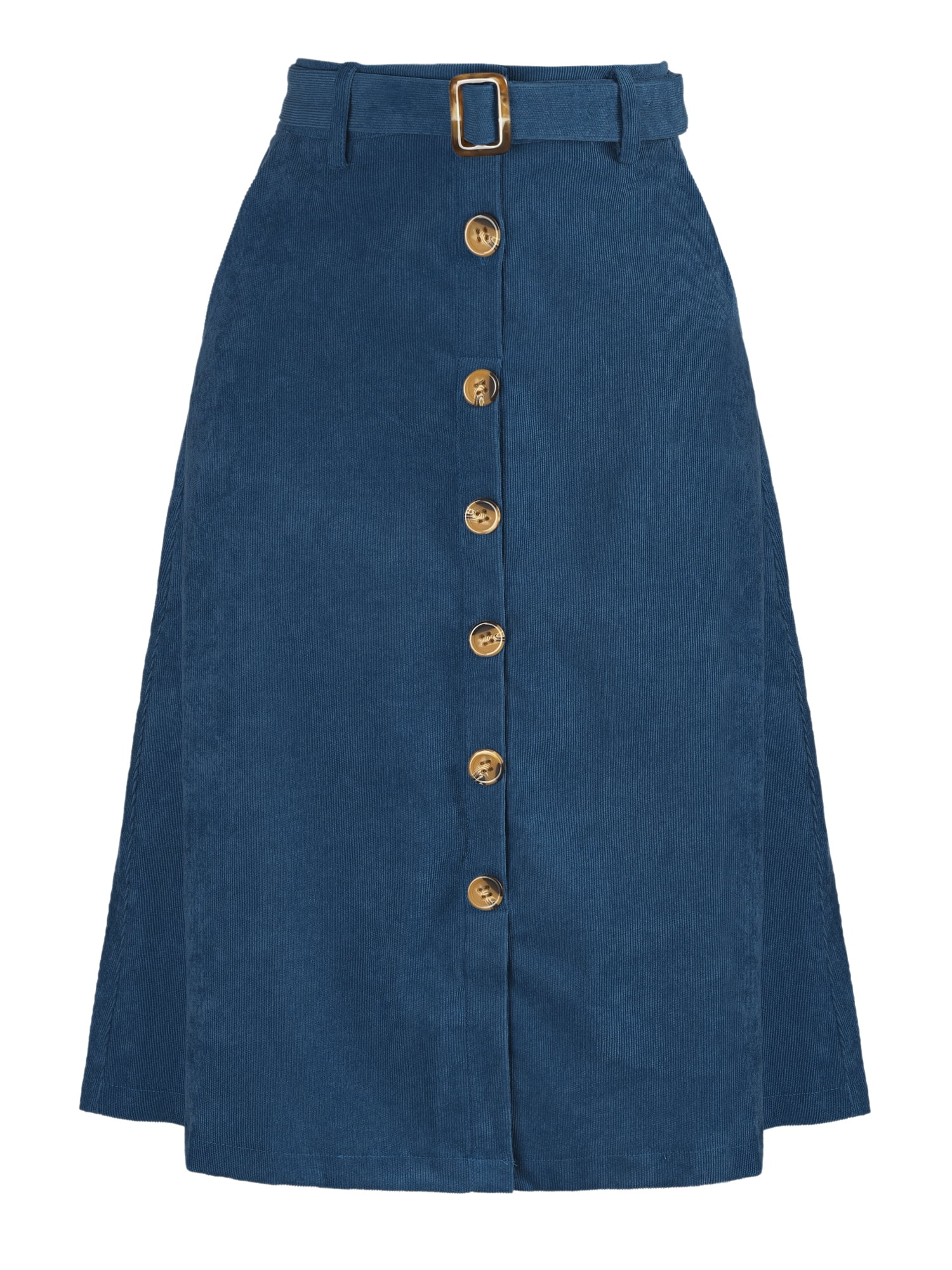 DARING DIVA Women's A-Line Button Front Belted Midi Skirts XL Peacock Blue