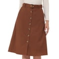thumbnail image 1 of DARING DIVA Women's A-Line Button Front Belted Midi Skirts XS Brown, 1 of 6