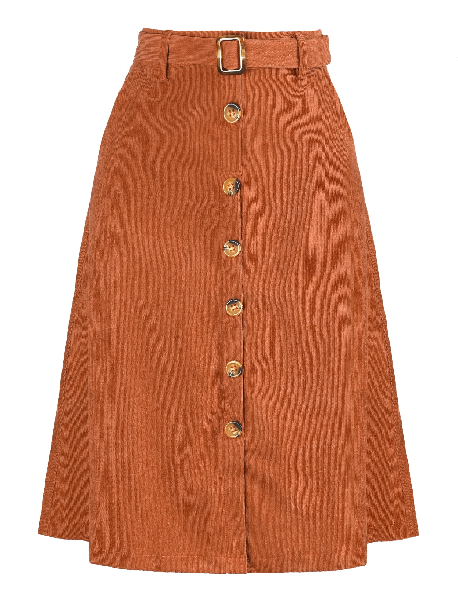 DARING DIVA Women's A-Line Button Front Belted Midi Skirts XS Caramel