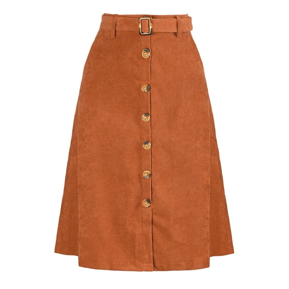 DARING DIVA Women's A-Line Button Front Belted Midi Skirts XS Caramel