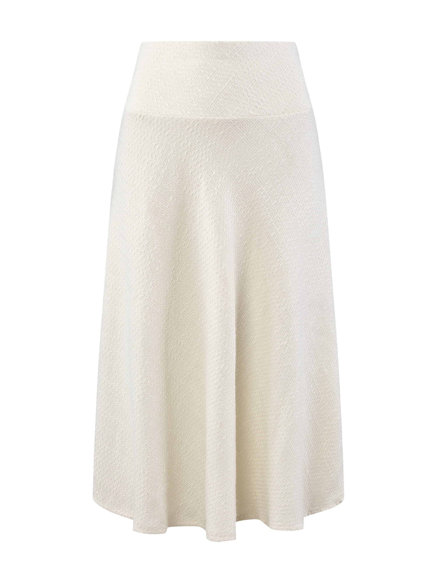 DARING DIVA Women's A-Line Fall Skirt Elastic Waist Midi Tweed Skirts S Beige White