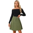 thumbnail image 1 of DARING DIVA Women's A-Line Flared Pleated Midi Denim Skirt XS Army Green, 1 of 6