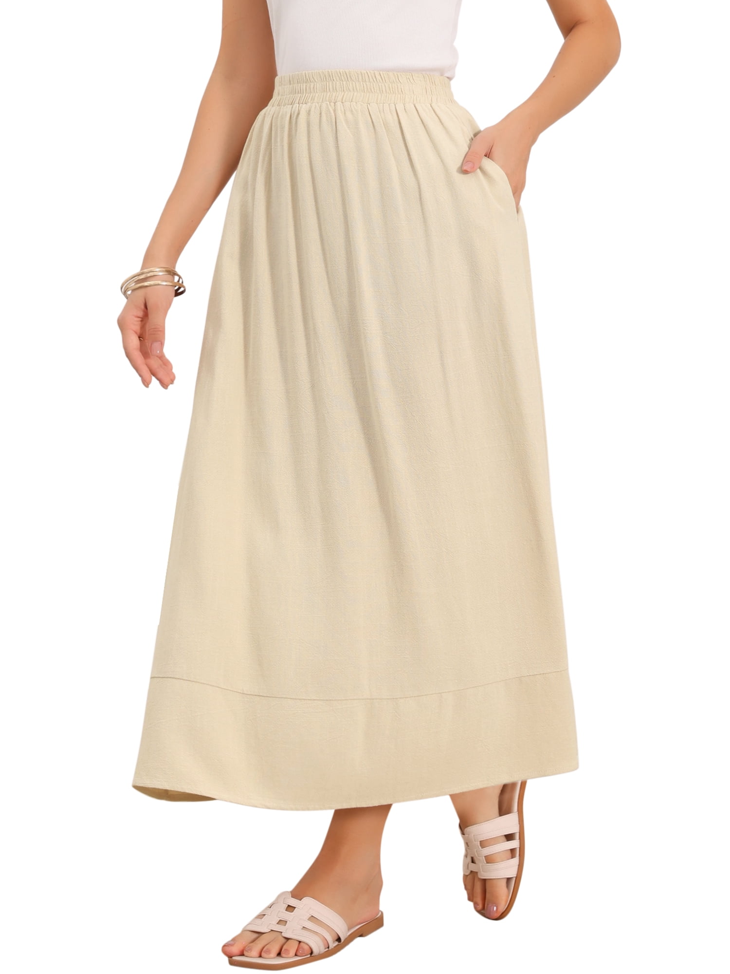 DARING DIVA Women's  A Line Flowy Maxi Skirt X-Small Apricot