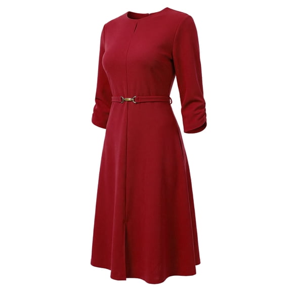 DARING DIVA Women's Outfit A-Line Keyhole Neck Spring Classy Midi Dresses M Wine Red
