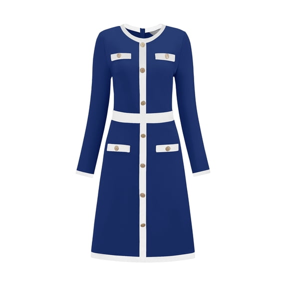 DARING DIVA Women's A-Line Long Sleeve Color Block Dress 2XL Royal Blue