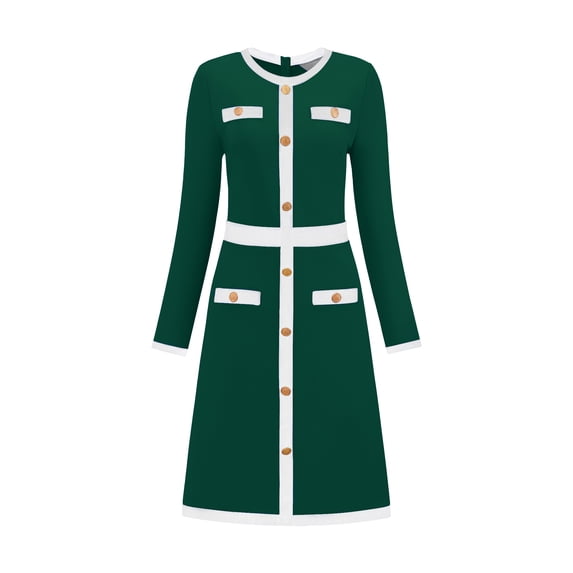 DARING DIVA Women's A-Line Long Sleeve Color Block Dress XL Dark Green