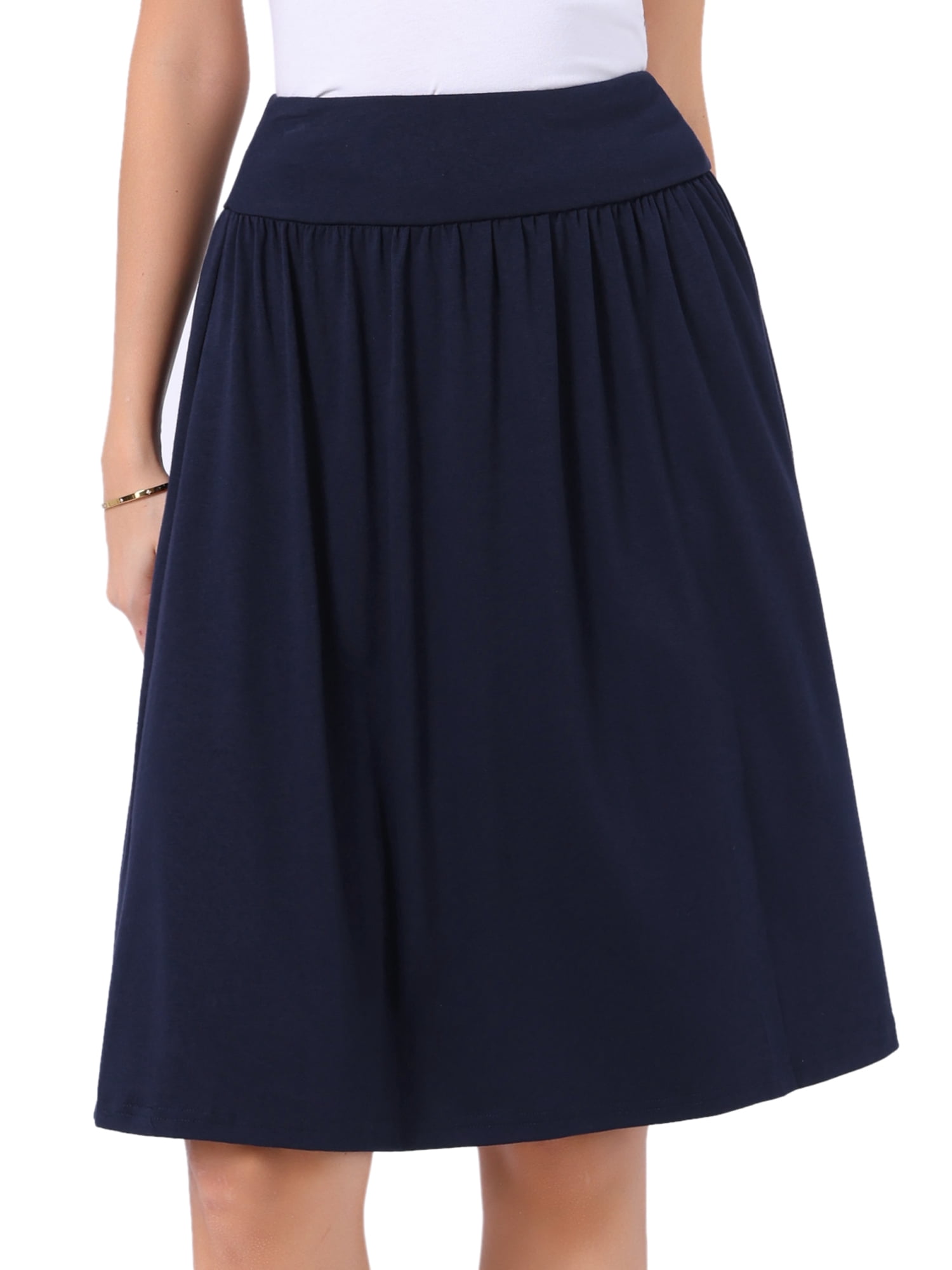 DARING DIVA Women's A-Line Midi Skirts Flared Flowy Skirt X-Small Navy Blue
