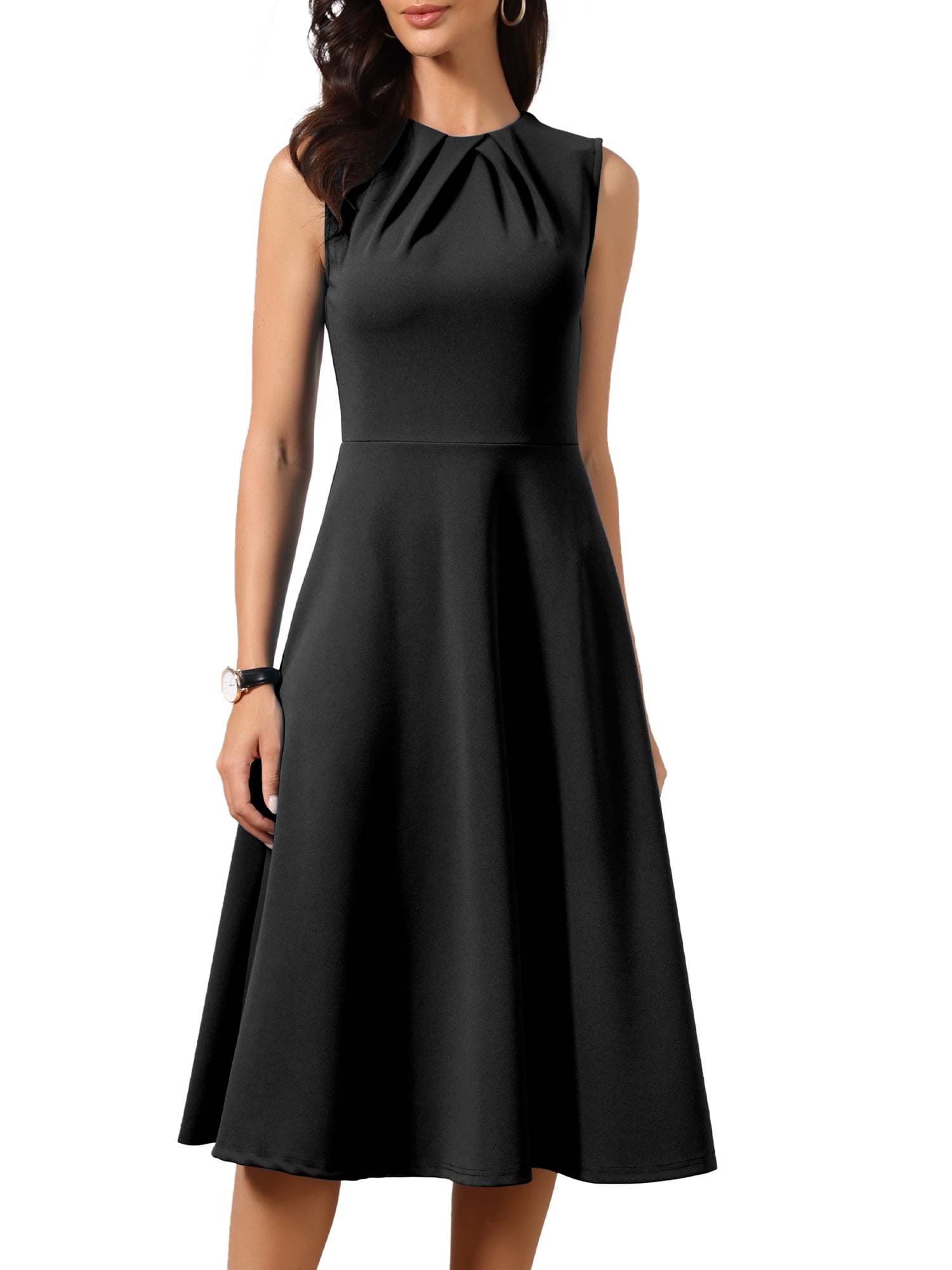 DARING DIVA Women's Elegant Dress with Sleeveless Design and A Line Midi Length S Black