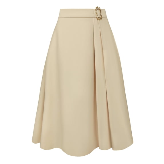 DARING DIVA Women's A-Line Pleated Front Business Work Flare Skirts Small Khaki