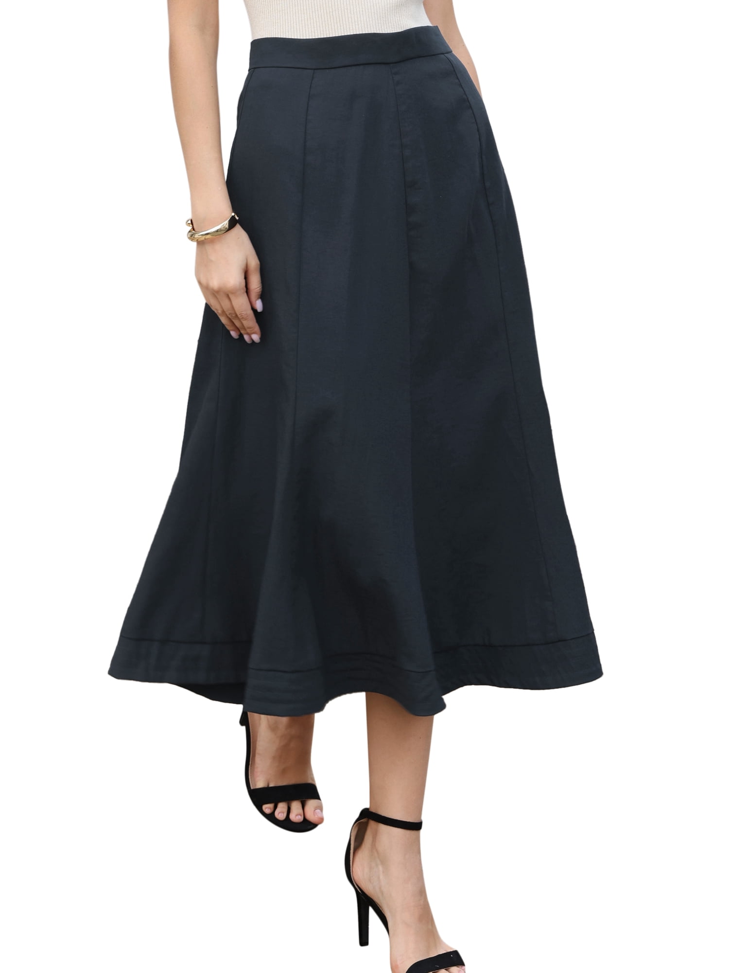 DARING DIVA Women's A Line Pleated Work Business Flare Skirts X-Large Dark Blue