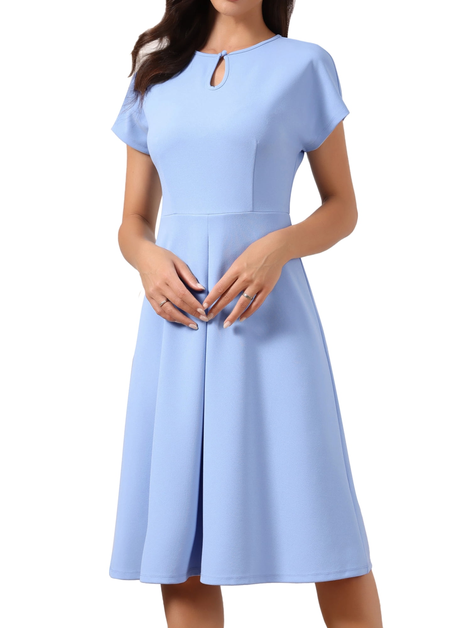 DARING DIVA Women's A Line Short Sleeve Dressy Midi Casual Dresses XS Light Blue