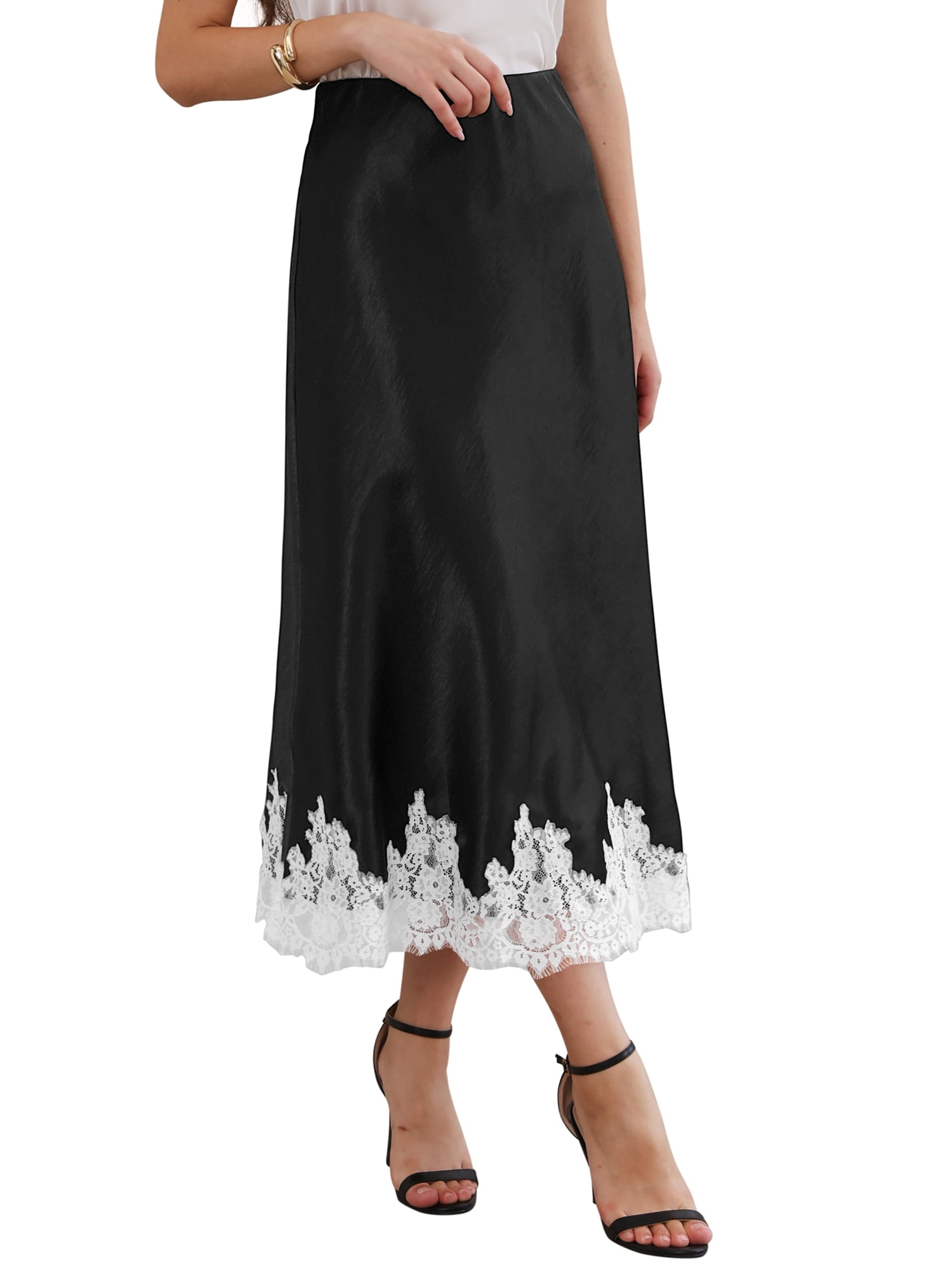 DARING DIVA Women's A-Line Silk Cocktail Wedding Midi Dress Small Black