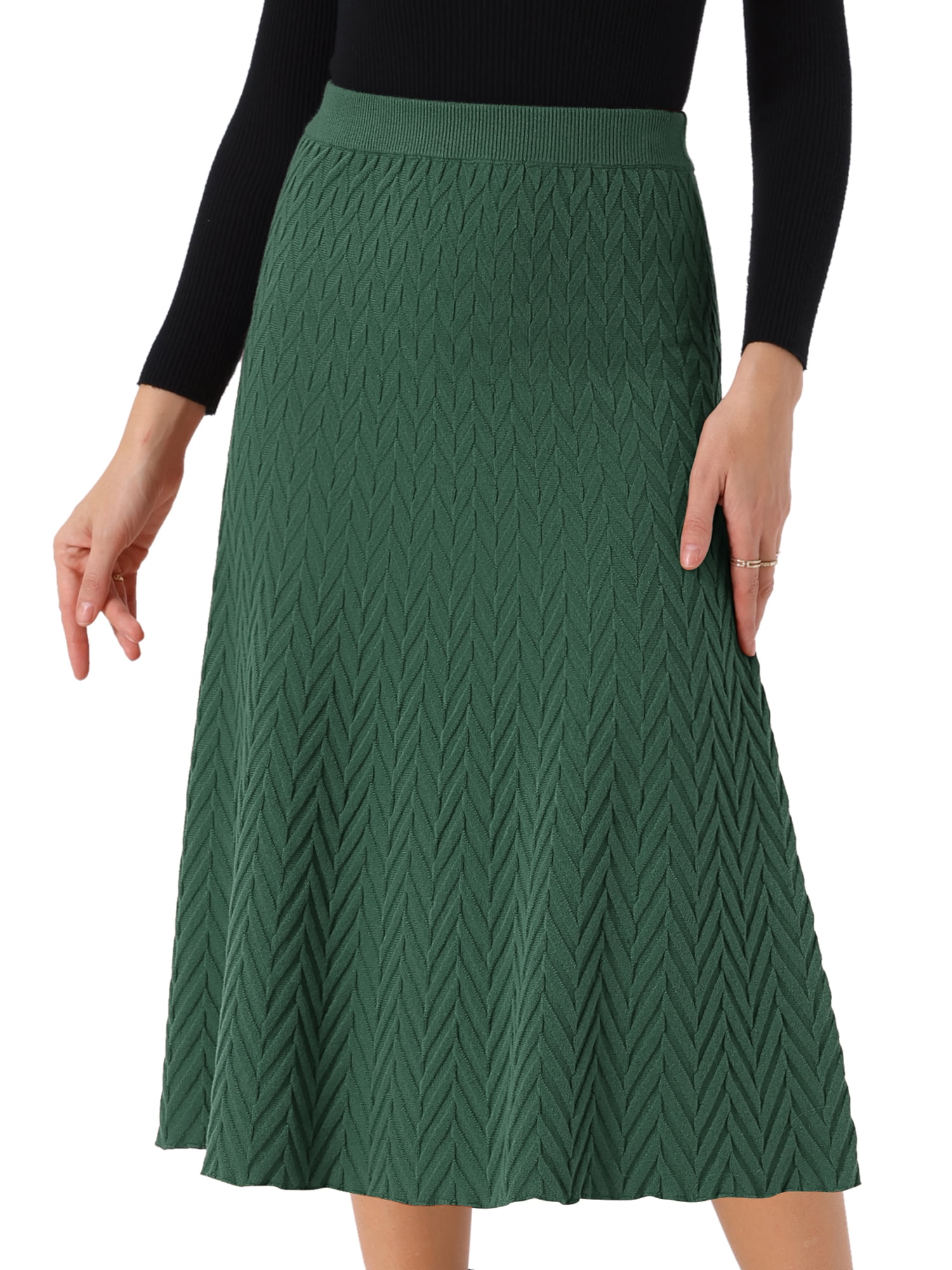 DARING DIVA Women's A-Line Skirts Stretchy Sweater Midi Skirt X-Large Army Green