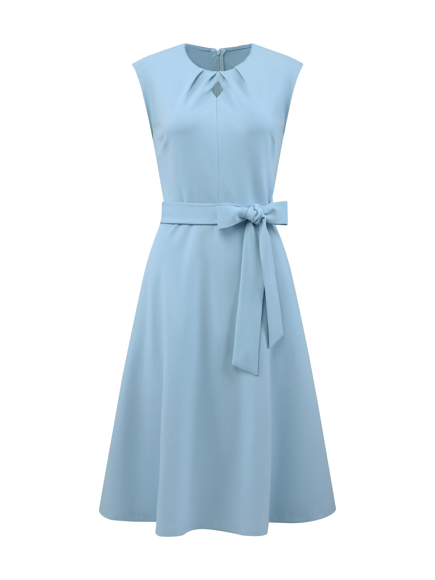 DARING DIVA Women's A-Line Sleeveless Dress Pleated Neck Tie Waist Dress 2XL Light Blue