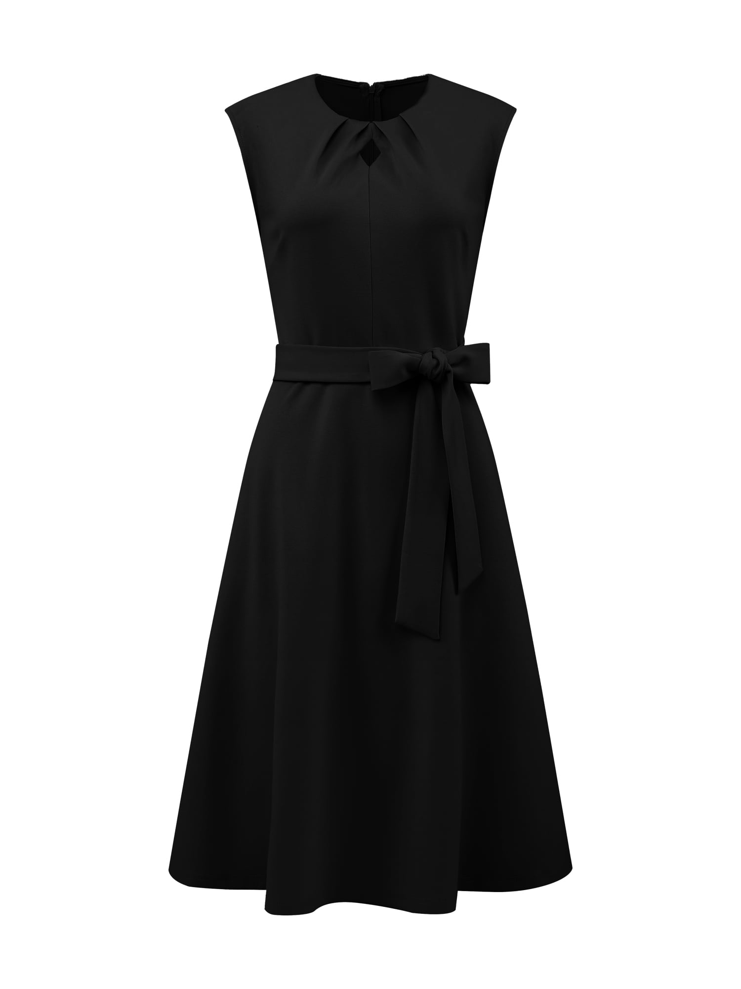 DARING DIVA Women's A-Line Sleeveless Dress Pleated Neck Tie Waist Work Dresses S Black