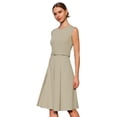 thumbnail image 1 of DARING DIVA Women's A Line Sleeveless Zip Up Office Work Flare Dress L Khaki, 1 of 6