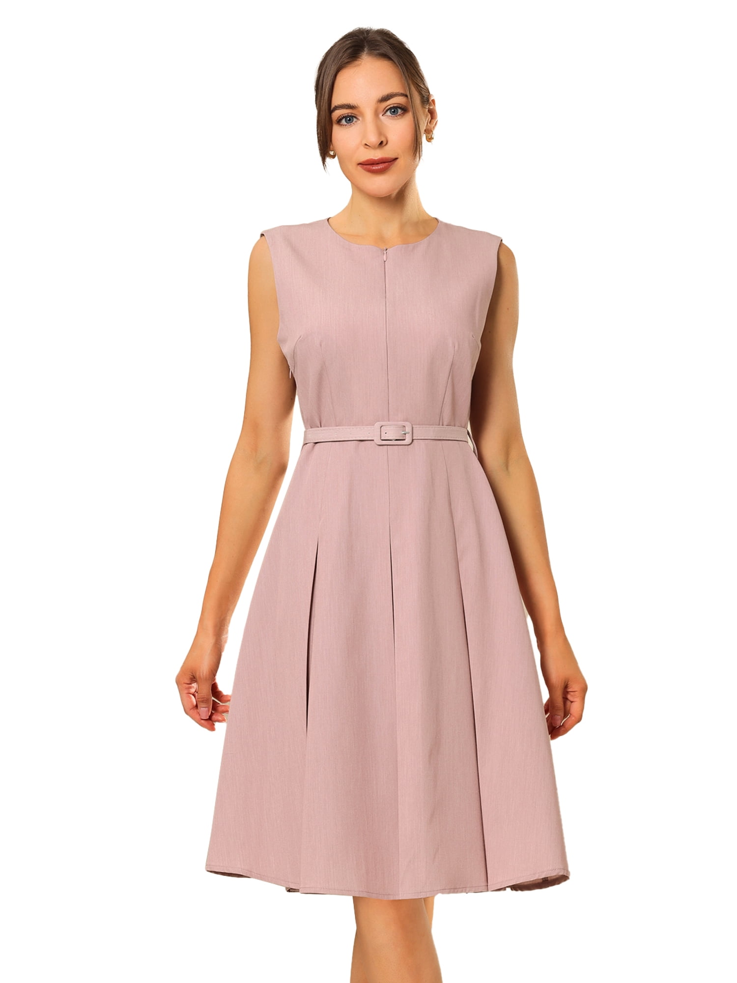 Daring Diva Women's A Line Sleeveless Zip Up Office Work Flare Dress XL Pink