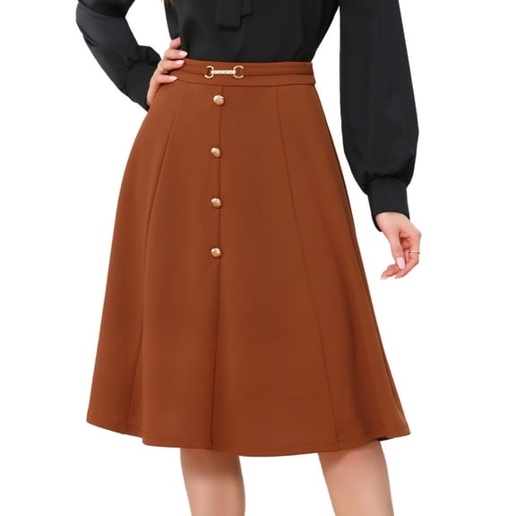 DARING DIVA Women's A-Line Vintage High Waist Pleated Midi Skirts S Orange Brown