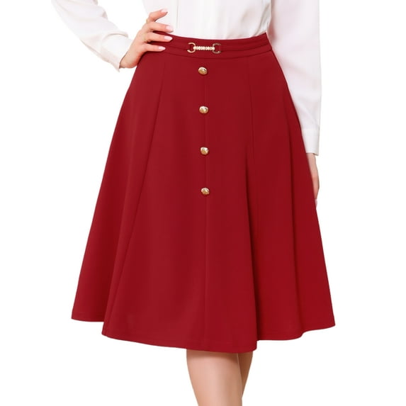 DARING DIVA Women's A-Line Vintage High Waist Pleated Midi Skirts S Red