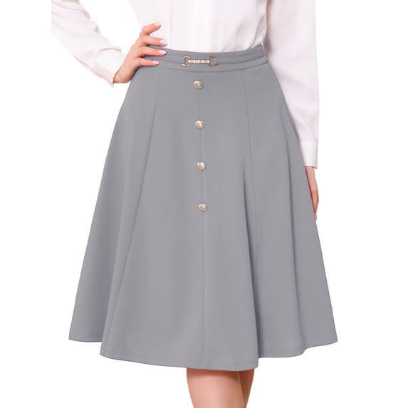 DARING DIVA Women's A-Line Vintage High Waist Pleated Midi Skirts X-Small Gray